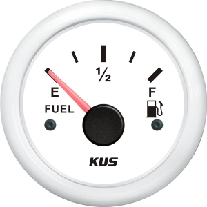 Indicador de Combustible. Cara Blanca - Bisel Blanco. Marca WEMA/KUS. (para aforador de 0 -180 ohmios)